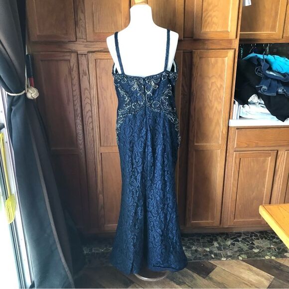 Vintage RINA Di MONTELLA Navy Blue Beaded Gala Wedding Maxi Dress Gown - 16 - Picture 10 of 16